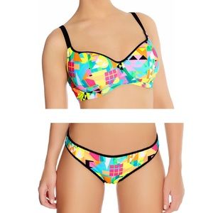 Freya Bra Sized Swim Tribal Trax Underwired Padded Bikini Top 36H & XL Bottom